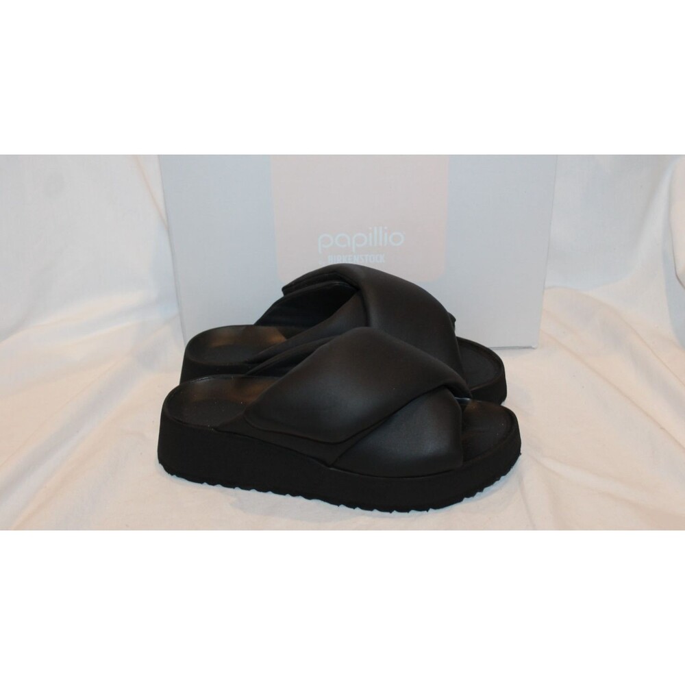 Birkenstock Theda Cross Strap Leather Sandals Platform Black EU 38 NARROW $185